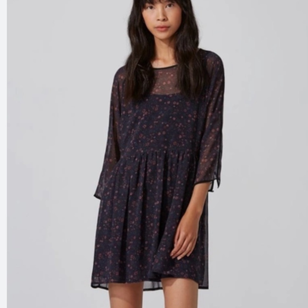 Frank & Oak Printed chiffon floral dress mid sleeves sheered Size Small - Picture 10 of 11